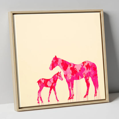 Magenta Mare and Foal mare & foal canvas wall art in natural frame