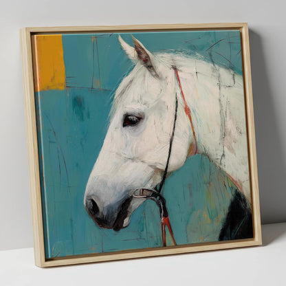 Alabaster Study in Teal horse portrait canvas wall art in natural frame
