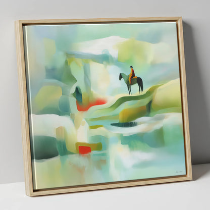 Serene Coastal Vantage beach horse canvas wall art in natural frame