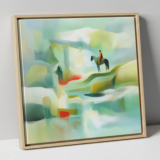 Serene Coastal Vantage beach horse canvas wall art in natural frame