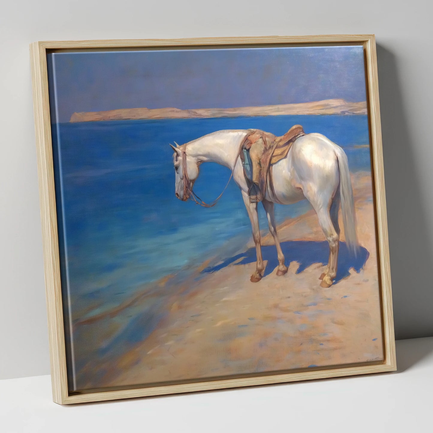 The Patient Grey horse landscape canvas wall art in natural frame
