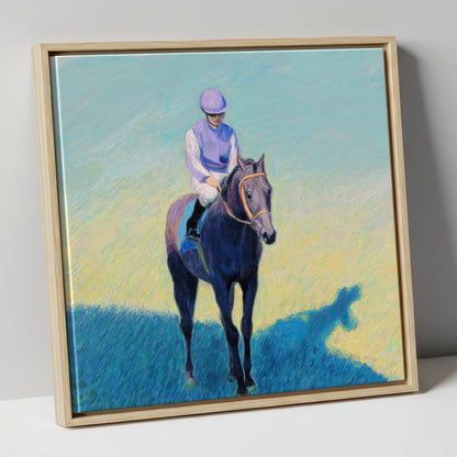 Lavender Silks racing horse canvas wall art in natural frame
