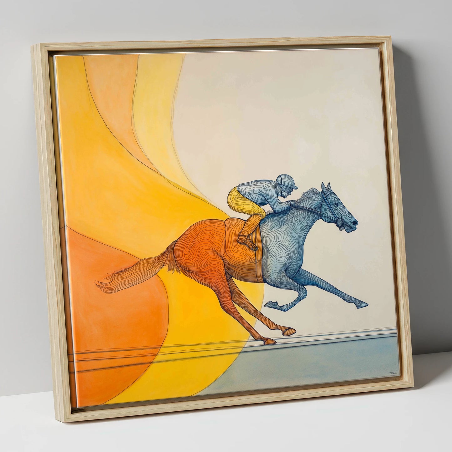 Contours of Speed racing horse canvas wall art in natural frame