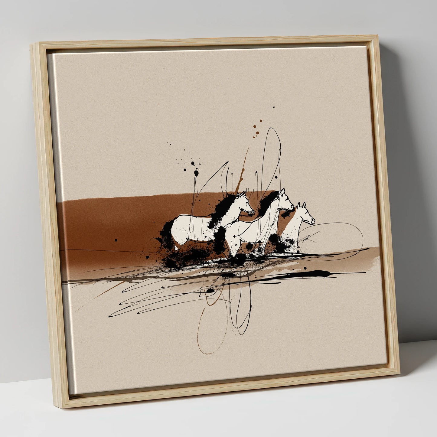 Freedom in Motion wild horses canvas wall art in natural frame