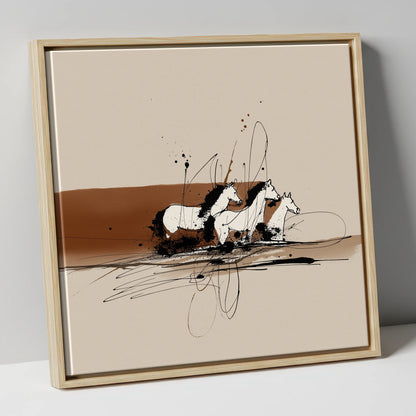 Freedom in Motion wild horses canvas wall art in natural frame