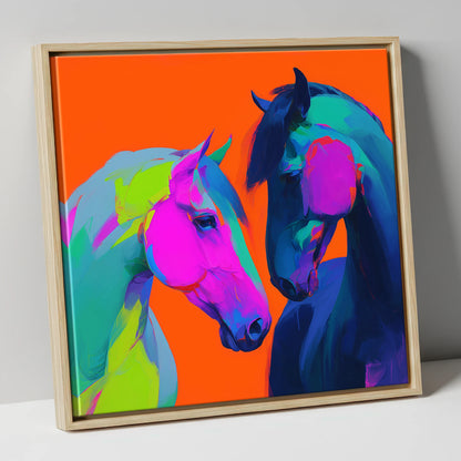 Chromatic Encounter horse portrait canvas wall art in natural frame