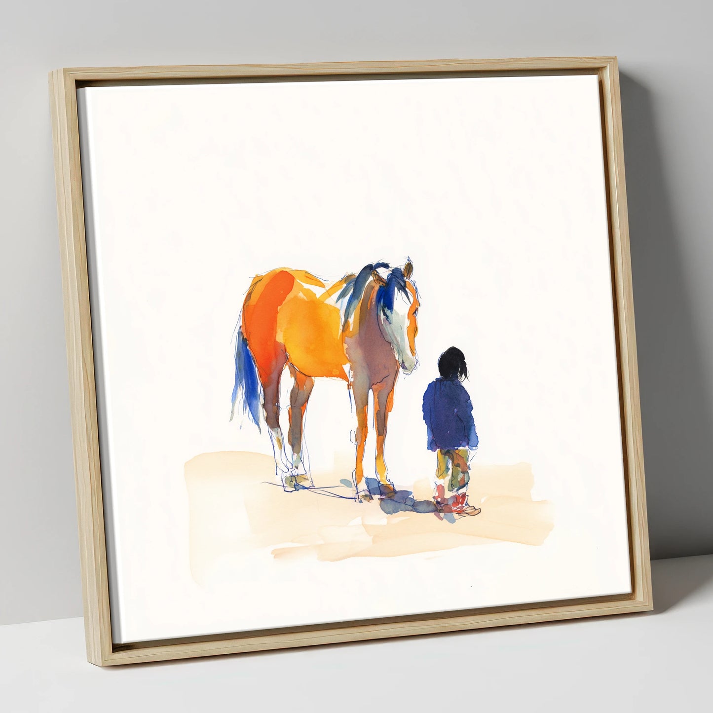 Vibrant Connection horse & rider canvas wall art in natural frame