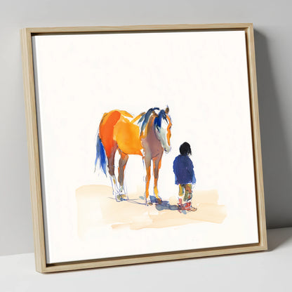 Vibrant Connection horse & rider canvas wall art in natural frame