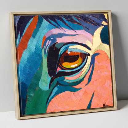 Vibrant Equine Gaze horse portrait canvas wall art in natural frame
