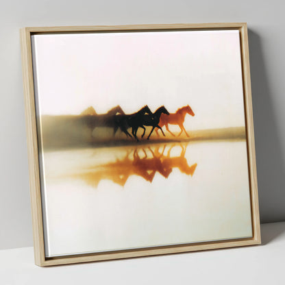 Whispers of the Herd wild horses canvas wall art in natural frame