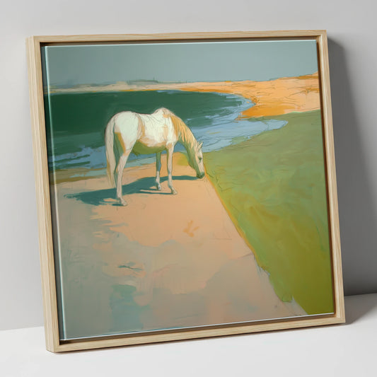 Quiet Pastures horse landscape canvas wall art in natural frame