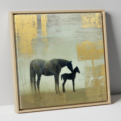Gilded Maternal Bond mare & foal canvas wall art in natural frame