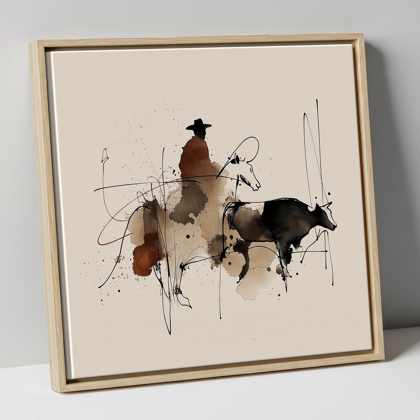 Western Shadows western horse canvas wall art in natural frame