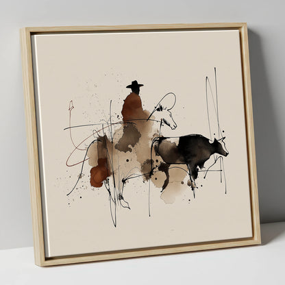 Western Shadows western horse canvas wall art in natural frame