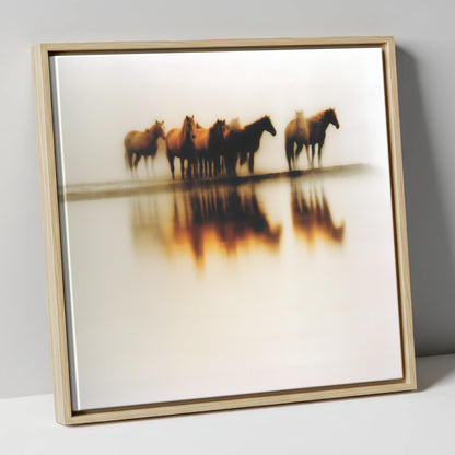 Mirage of the Herd wild horses canvas wall art in natural frame