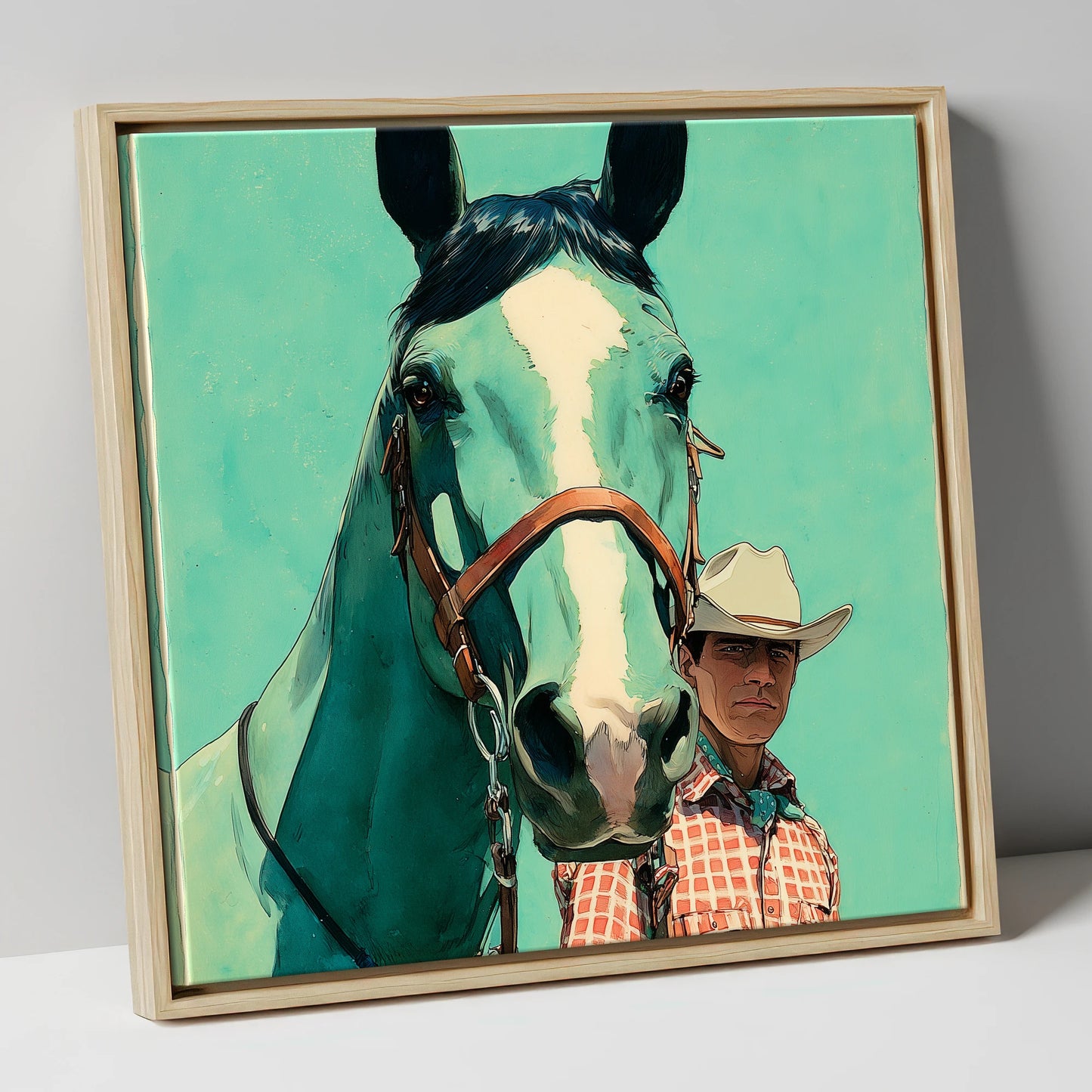 The Western Partnership western horse canvas wall art in natural frame