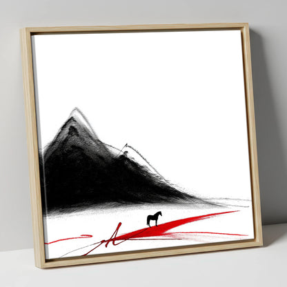 Crimson Path Silhouette horse landscape canvas wall art in natural frame