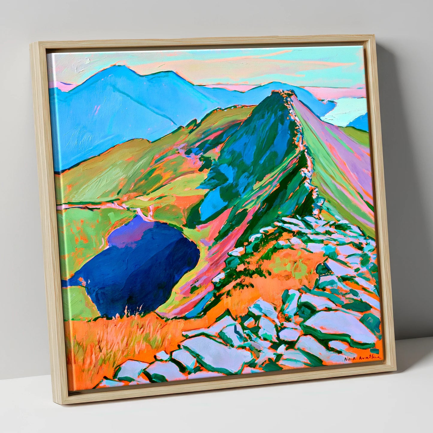 Vibrant Mountain Ridge Landscape horse landscape canvas wall art in natural frame