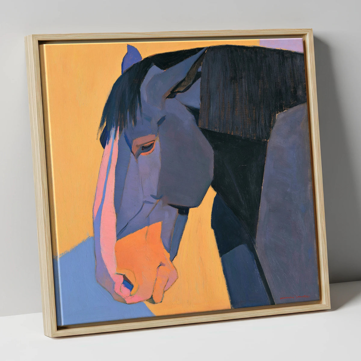 Vibrant Blue Horse Portrait horse breed canvas wall art in natural frame