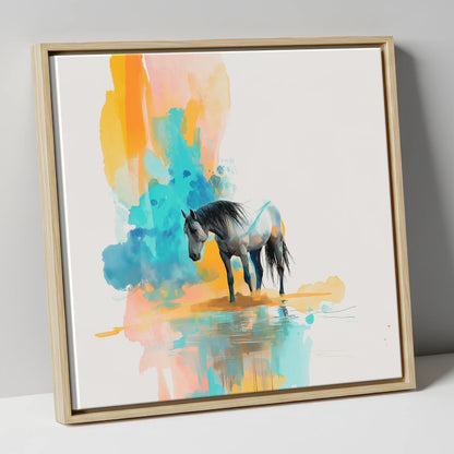 Vibrant Grey Reflection horse portrait canvas wall art in natural frame