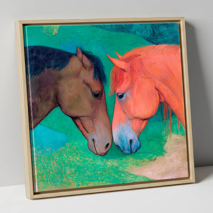 Gentle Companions horse portrait canvas wall art in natural frame