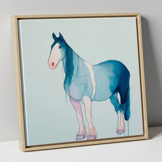 Fluid Cerulean Equine horse breed canvas wall art in natural frame