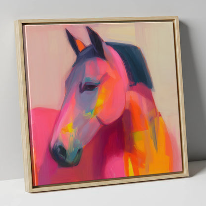 Painted Passion horse portrait canvas wall art in natural frame