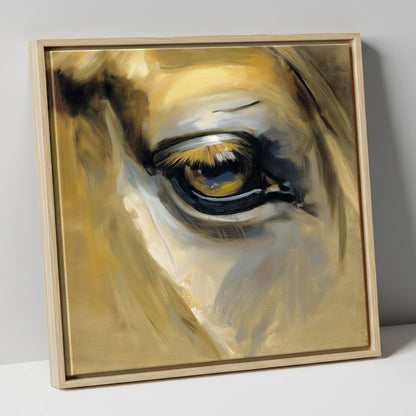 The Amber Gaze horse portrait canvas wall art in natural frame