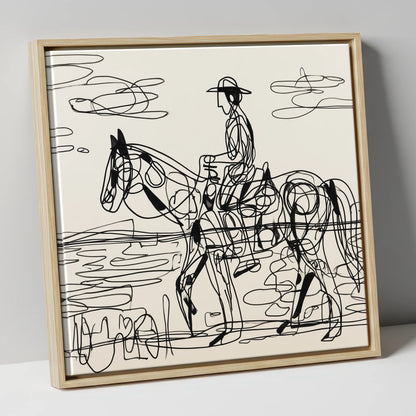 Linear Beach Ride beach horse canvas wall art in natural frame