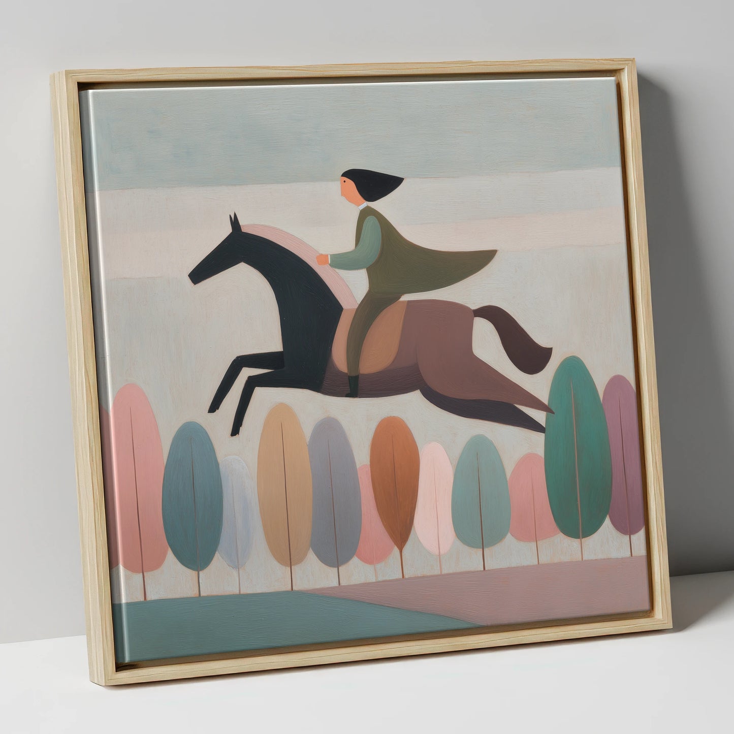 Above the Canopy show jumping horse canvas wall art in natural frame