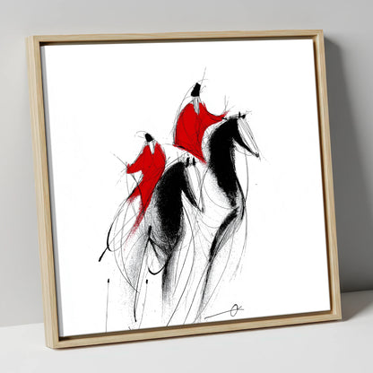 Scarlet Pursuit show jumping horse canvas wall art in natural frame