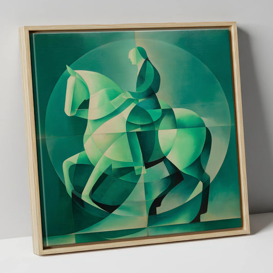 Emerald Cadence dressage horse canvas wall art in natural frame