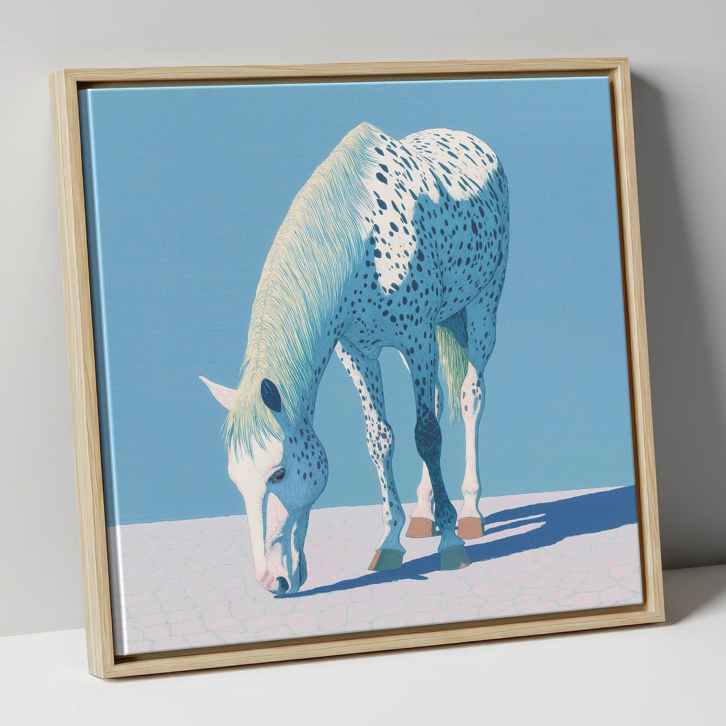 Azure Appaloosa horse breed canvas wall art in natural frame
