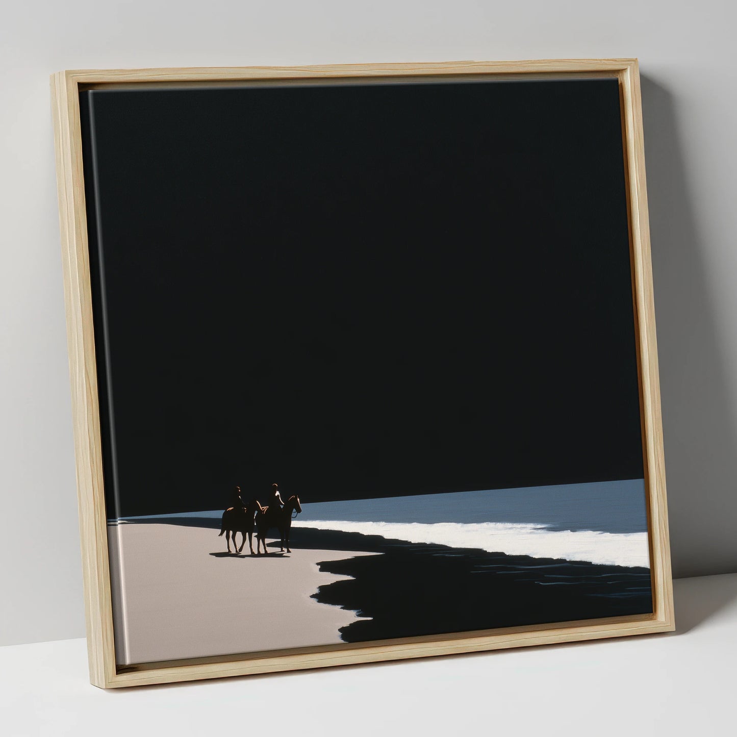 Obsidian Shores horse landscape canvas wall art in natural frame