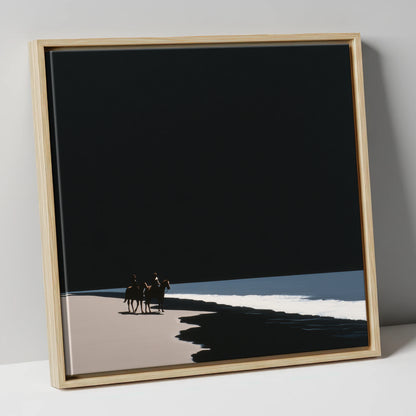 Obsidian Shores horse landscape canvas wall art in natural frame