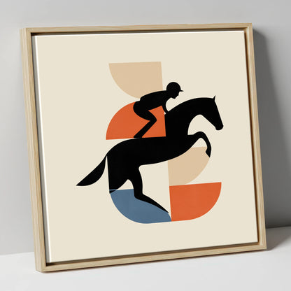 Geometric Steeplechase racing horse canvas wall art in natural frame