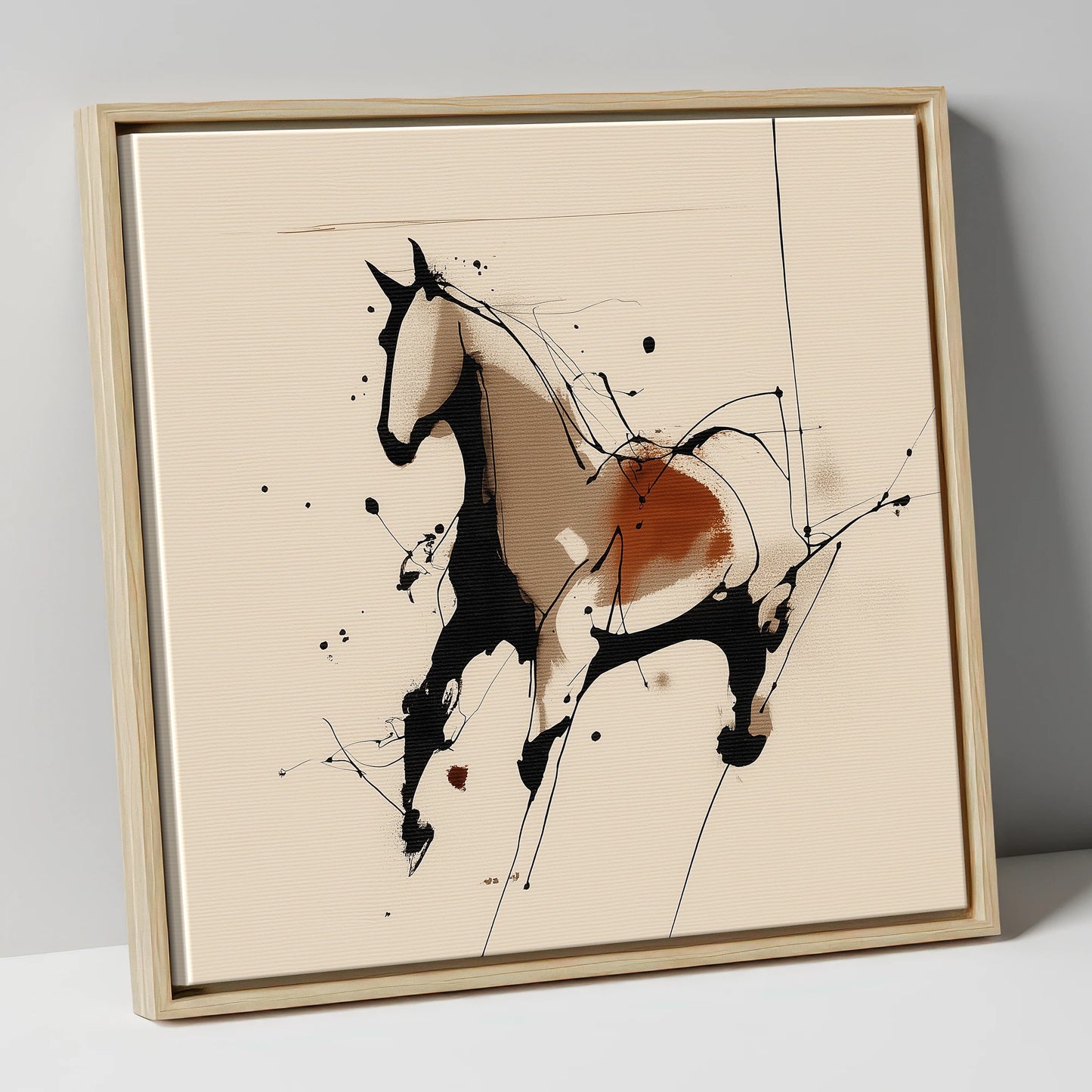 Dynamic Equine Form horse portrait canvas wall art in natural frame