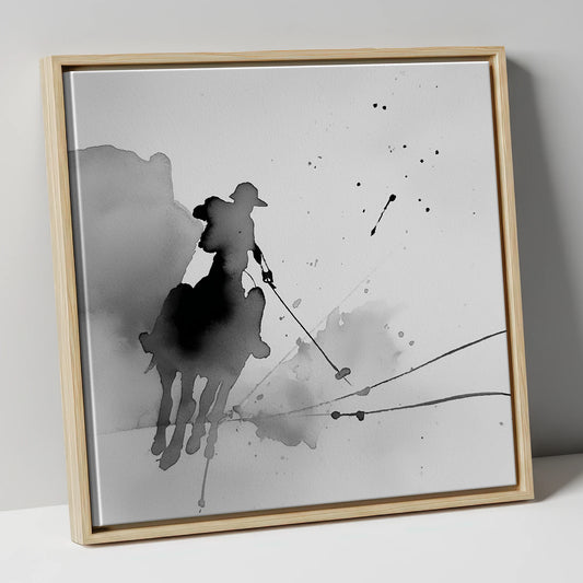 Dynamic Polo Strike polo horse canvas wall art in natural frame