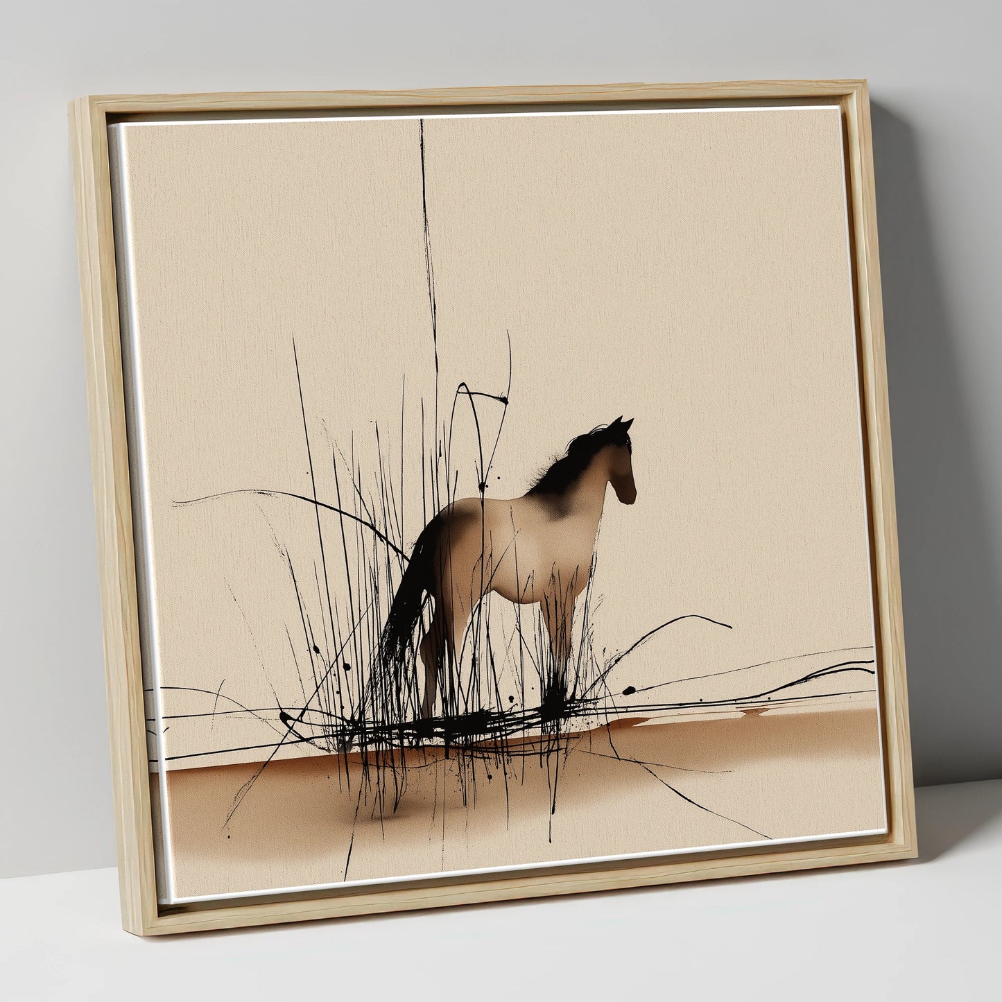 Sentinel of the Reeds wild horses canvas wall art in natural frame
