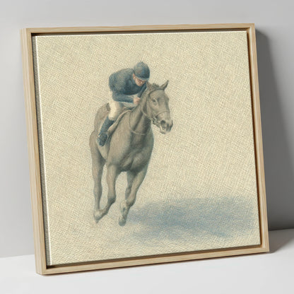 Steady Stride racing horse canvas wall art in natural frame