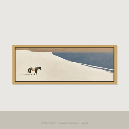 Sweeping Silence Horse Landscape panoramic canvas wall art in natural float frame