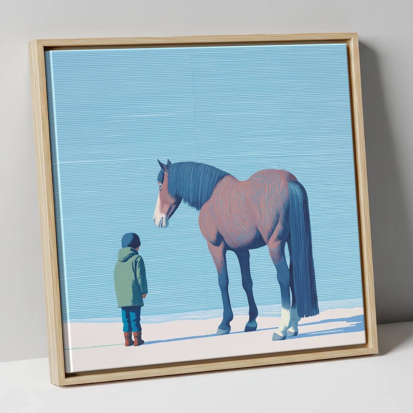A Quiet Understanding horse & rider canvas wall art in natural frame
