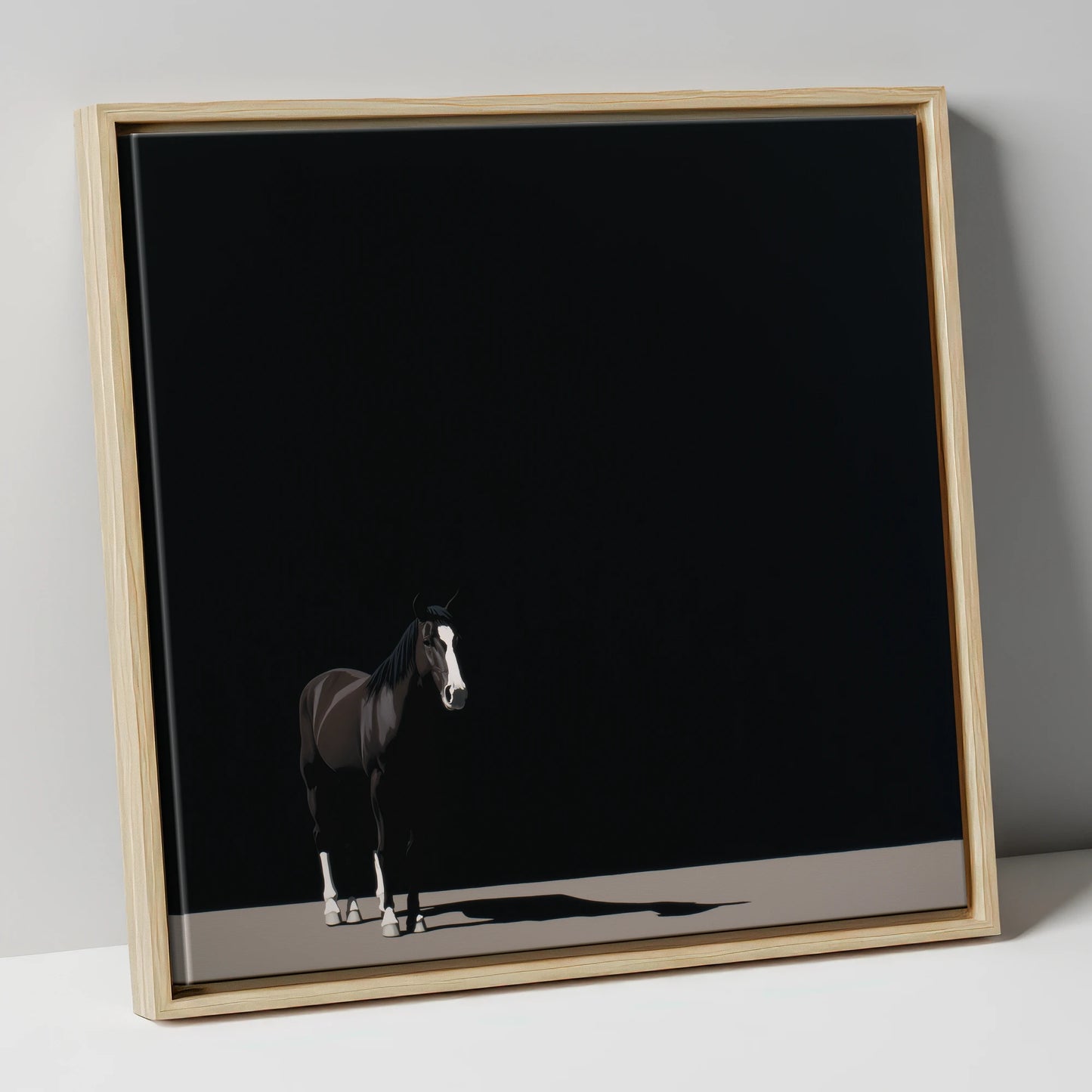 Solitary in Shadow horse portrait canvas wall art in natural frame