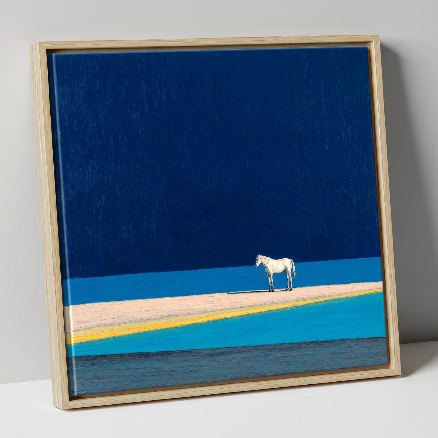 Midnight Blue Horizon horse landscape canvas wall art in natural frame
