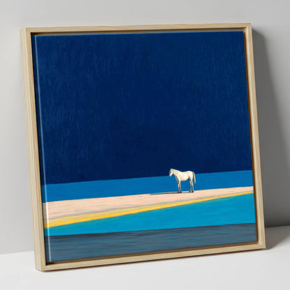Midnight Blue Horizon horse landscape canvas wall art in natural frame