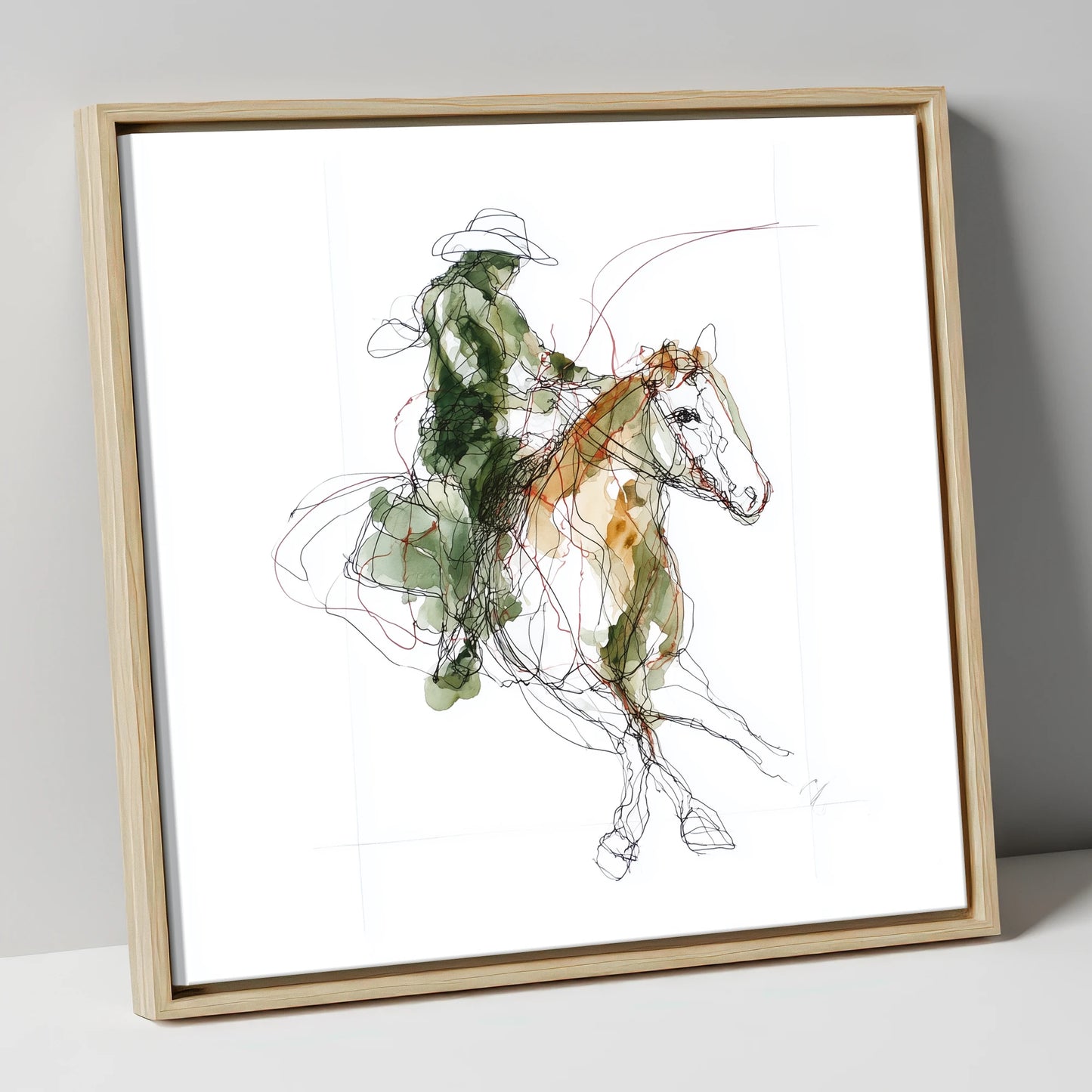 Expressive Western Rider western horse canvas wall art in natural frame