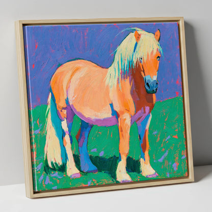 Vibrant Chestnut Pony Portrait horse breed canvas wall art in natural frame