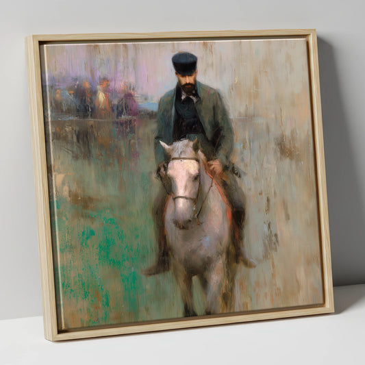The Morning Work racing horse canvas wall art in natural frame