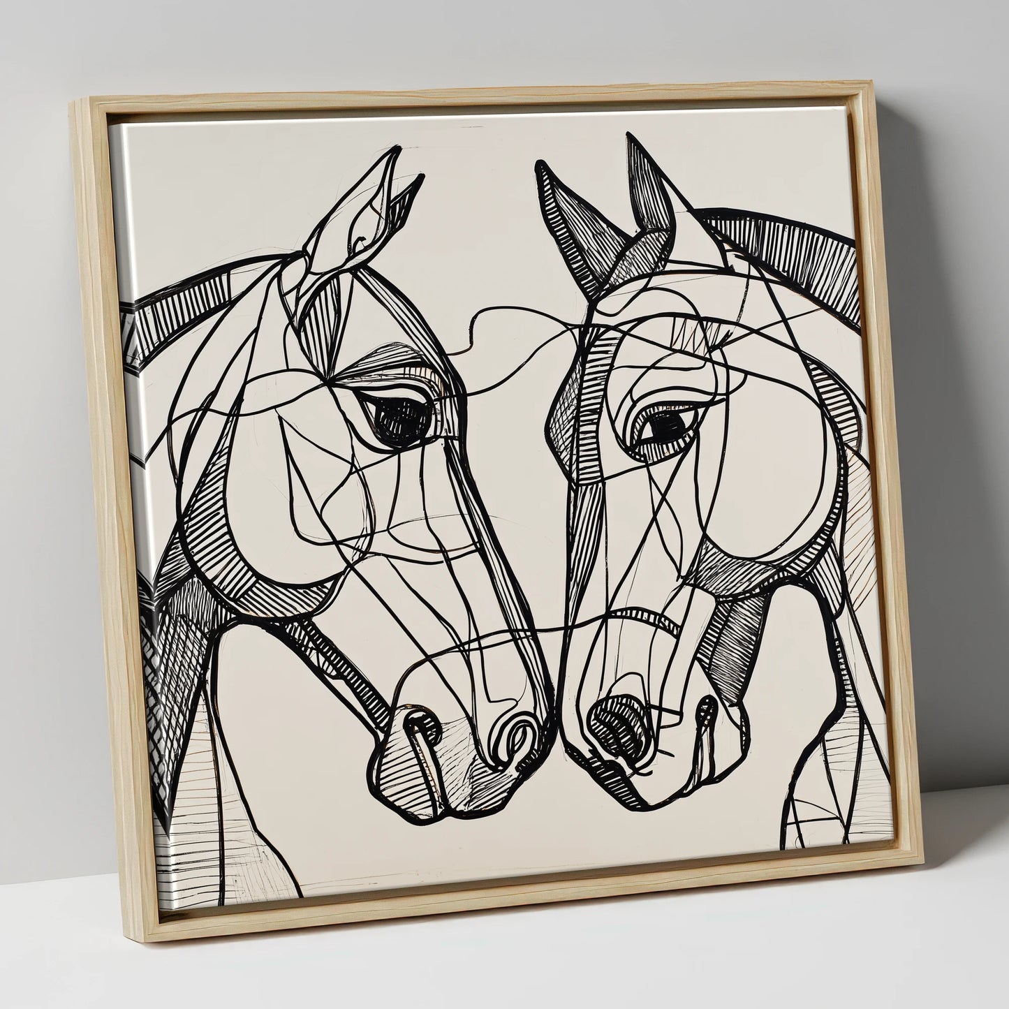 Structural Equine Bond horse portrait canvas wall art in natural frame