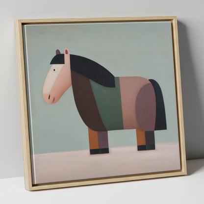The Geometric Cob horse breed canvas wall art in natural frame